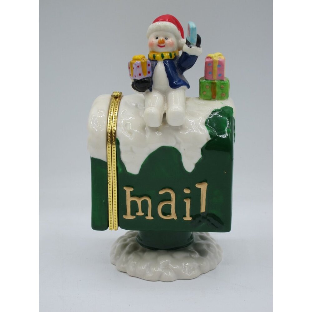 Porcelain Trinket Box Snowman On Mailbox Christmas Decoration